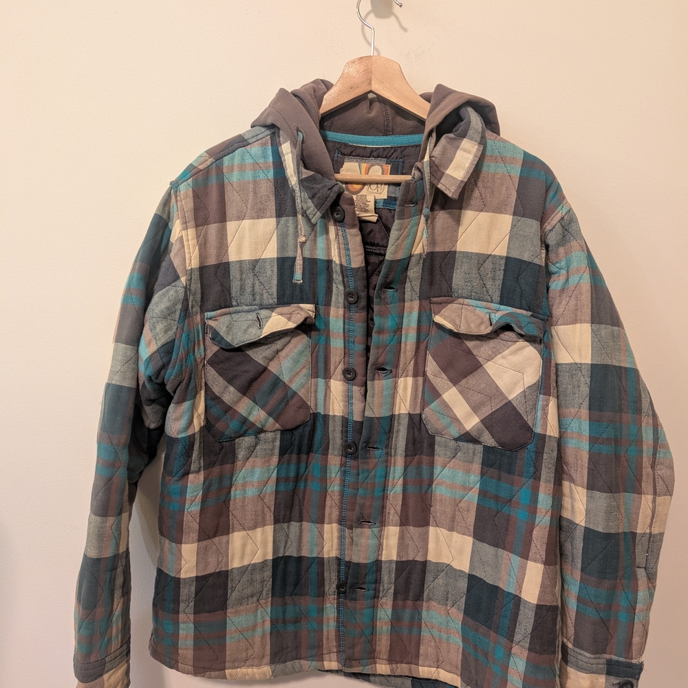 OP Plaid Hooded Insulated Flannel Shirt Jacket Grunge 90s Men's Size Large